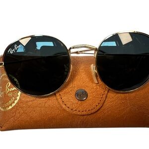 Ray Ban RB3447 Round Metal Sunglasses Gold Frame Dark Lenses 50mm